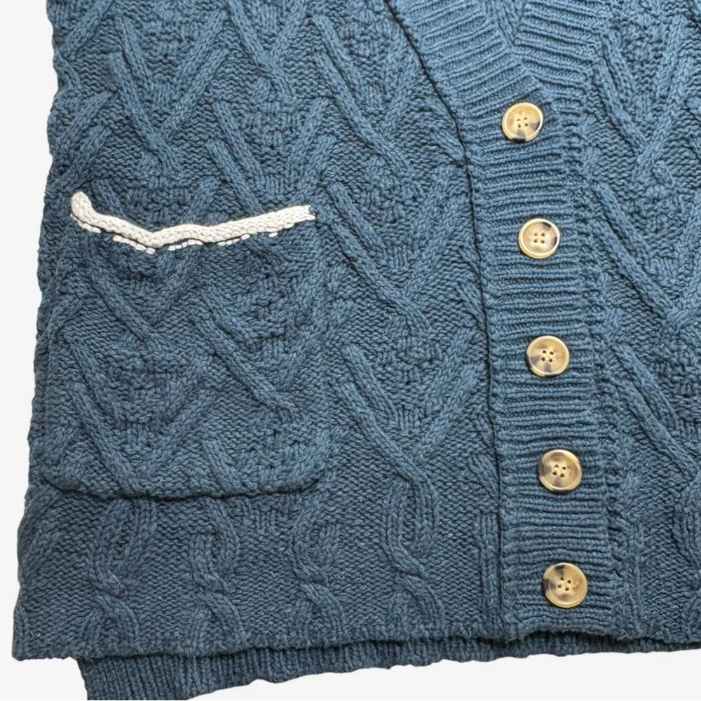 Free People Montana Cable Knit Cardigan Varsity Blue Oversized Size M NEW - Picture 7 of 16